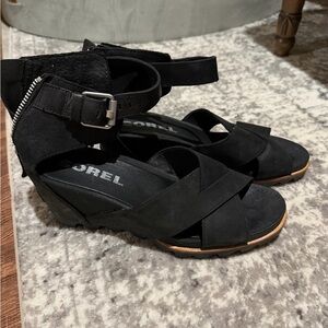 Sorel Women's Black Wedge Sandals - Joanie